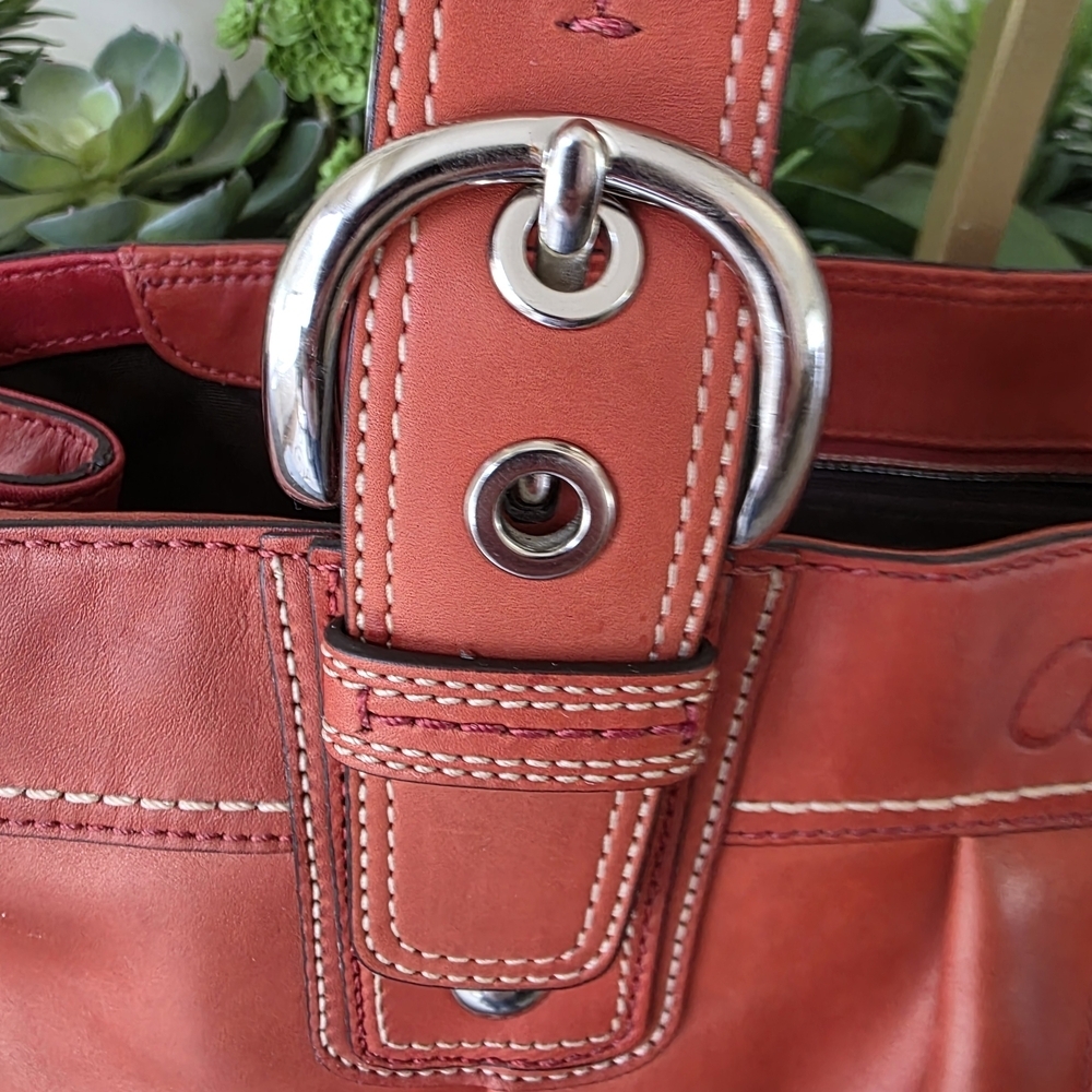 Coach Soho Y2K Pleated Leather Shoulder Bag Large Tote Burnt Orange - Picture 9 of 16